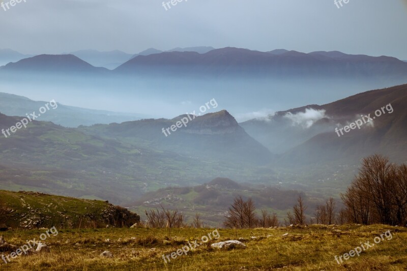 Mountain Landscape Clouds Nature Green