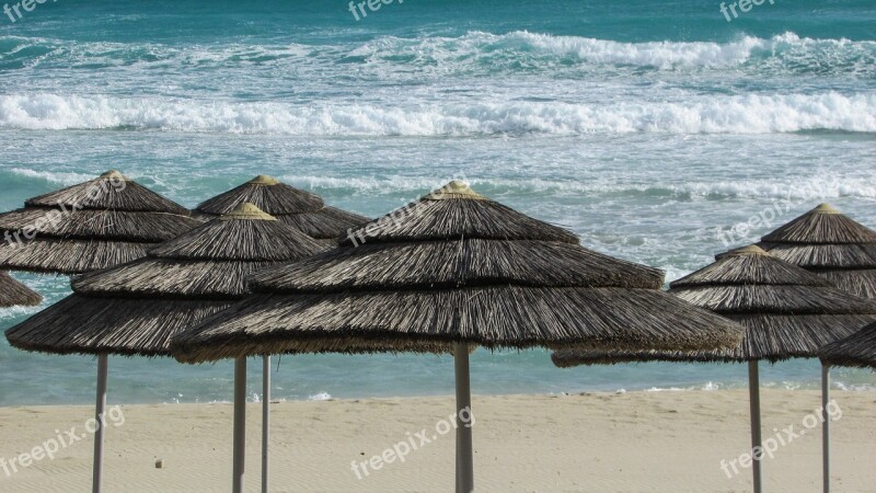 Beach Umbrellas Sand Cyprus Ayia Napa