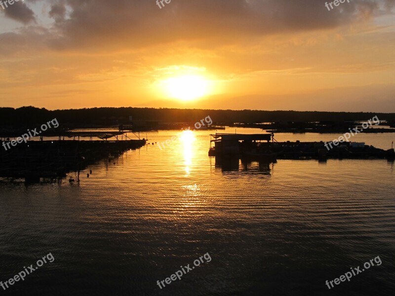 Sunset Fishing Village Sea Relaxation Calm