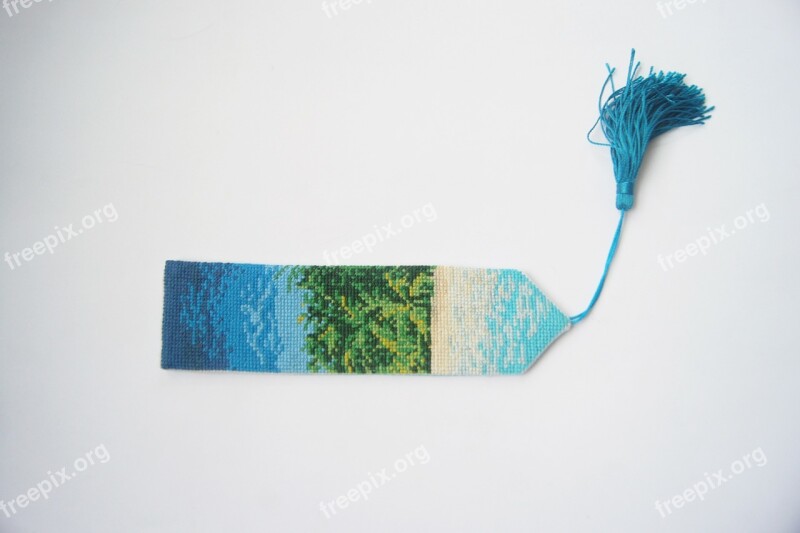 Cross Stitch Bookmark Tassel Blue The Scenery