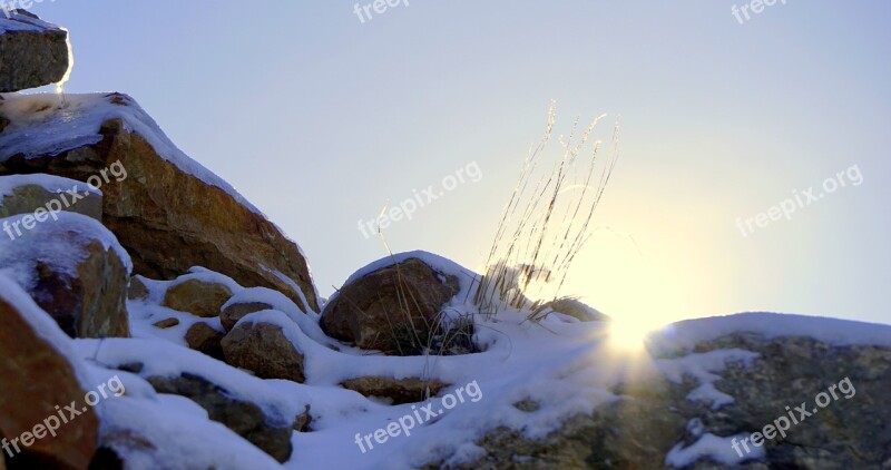 Snow Sun Rocks Winter Sunny Day