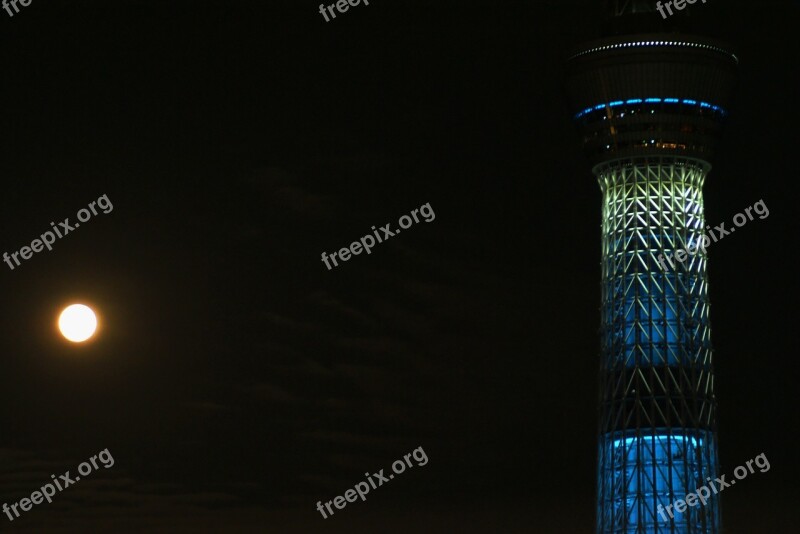 Sky Full Moon Asakusa Japan Tower