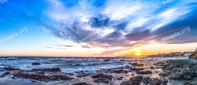 Sunset Blue Sea Sky Clouds