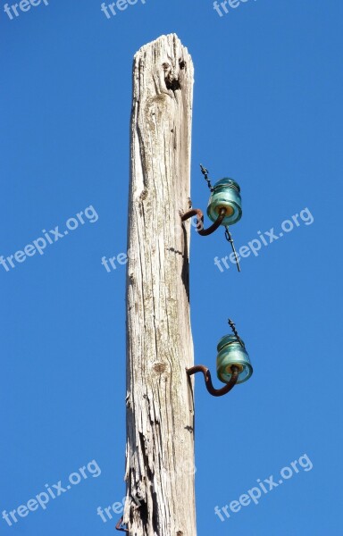 Electric Pole Abandoned Insulators Light Cut Power Line