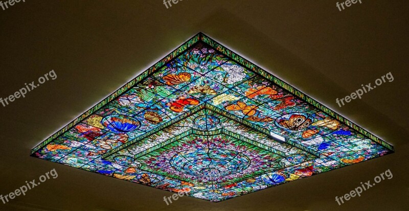 Stained Glass Ceiling Colorful Interior Pattern