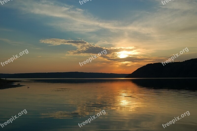 River At Sunset Evening Shore Landscape Nature