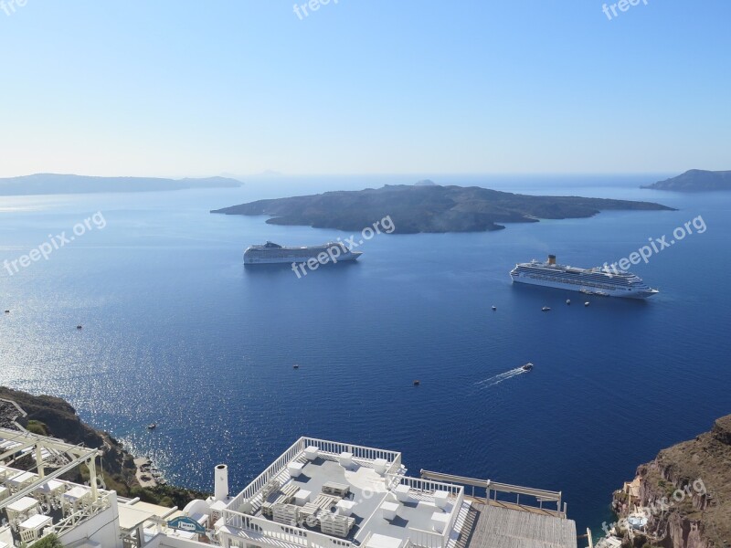 Santorini Island Pleasure Boat Mediterranean Greece Free Photos