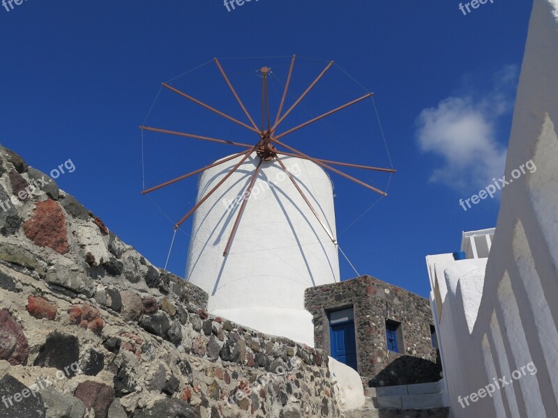 Santorini Windmill Blue Sky Greece Free Photos