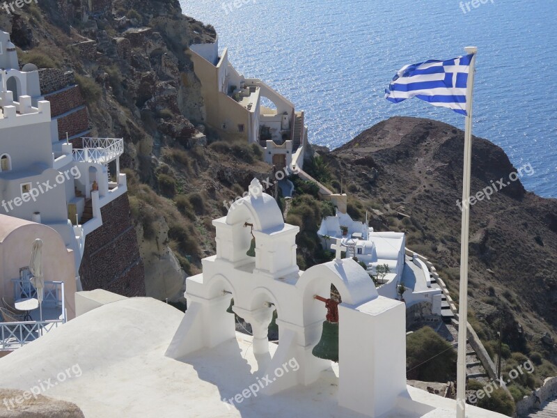 Santorini Church Greece The National Flag Mediterranean