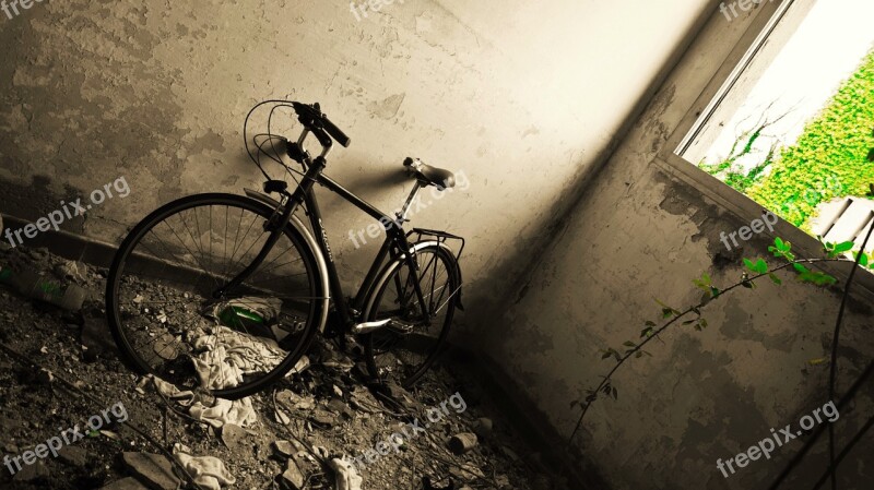 Bike Abandonment Urban Exploration Black And White Green