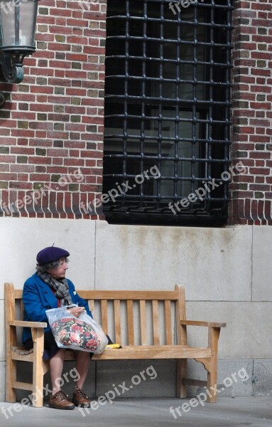 Woman Sitting Bench Old Resting