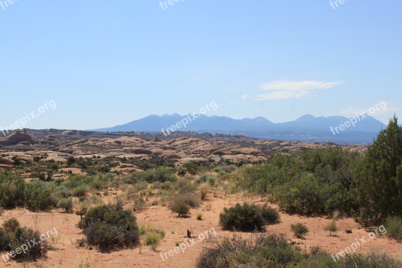 Mountains Desert Utah Rocks Bushes