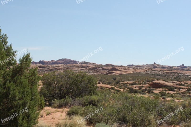 Mountains Desert Utah Rocks Bushes