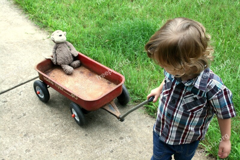 Boy Child Stuffed Animal Stuffed Monkey Radio Flyer