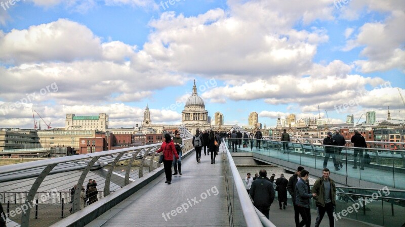 London Millennium Bridge Thames Architecture Cathedral