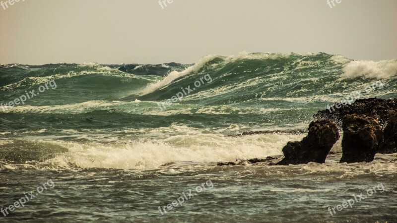 Cyprus Ayia Napa Makronissos Waves Rocky Coast