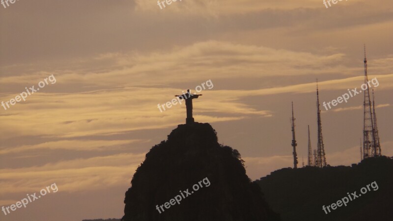 Rio De Janeiro Christ Statue Eventide Brazil