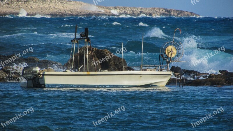 Cyprus Ayia Napa Kermia Beach Boat Waves