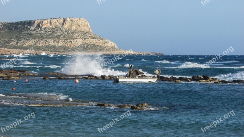 Cyprus Cavo Greko Rocky Coast Waves Windy