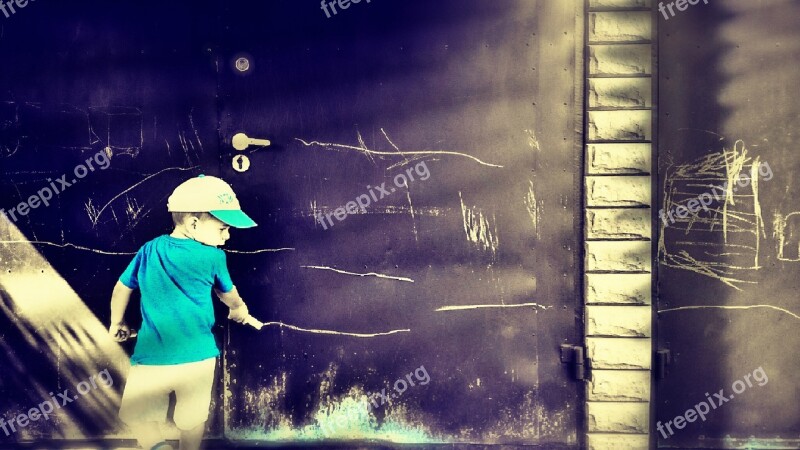 Boy Chalk The Door Gateway Entrance