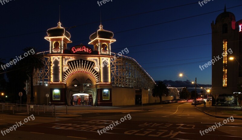 Melbourne St Kilda Luna Park Amusement Park Night