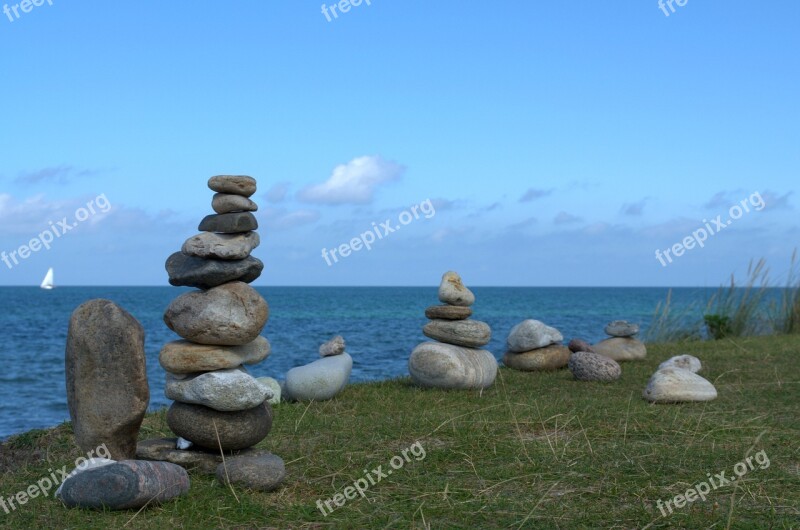 Stone Tower Sea Stones Beach Meditation