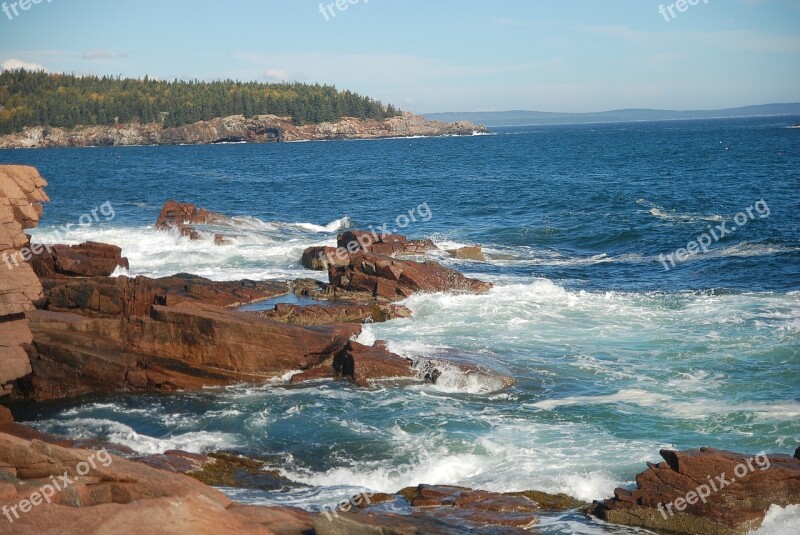 Bar Harbor Coastline Sea Water Tourism