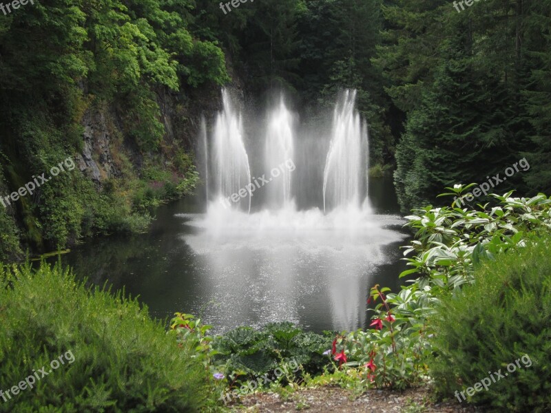 Waterfall Butchart Garden Victoria Canada Nature