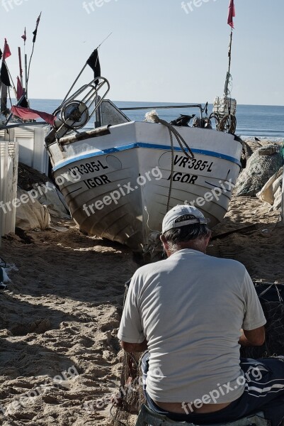 Portugal Monte Gordo Fisherman European Sea