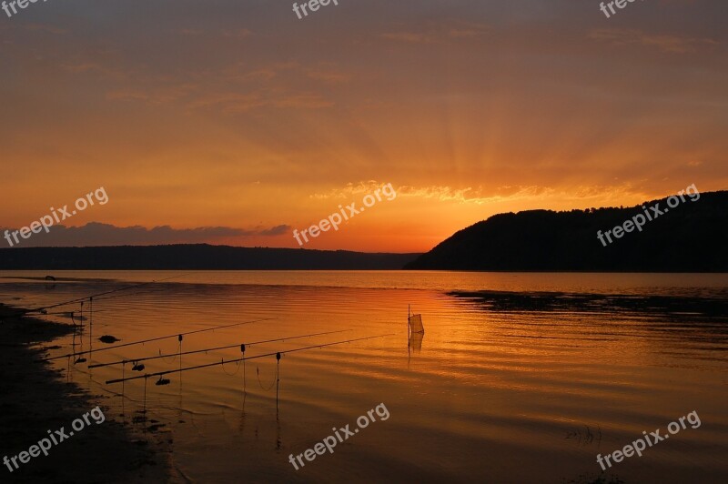 River At Sunset Fishing Evening Shore Landscape