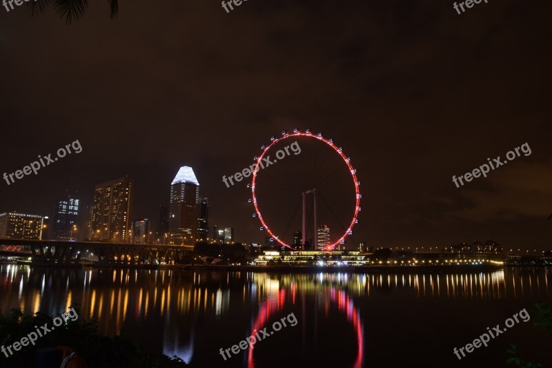 Singapore Night River Skyline Free Photos