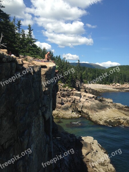 Acadia National Park Otter Cliff Climbing Maine Free Photos