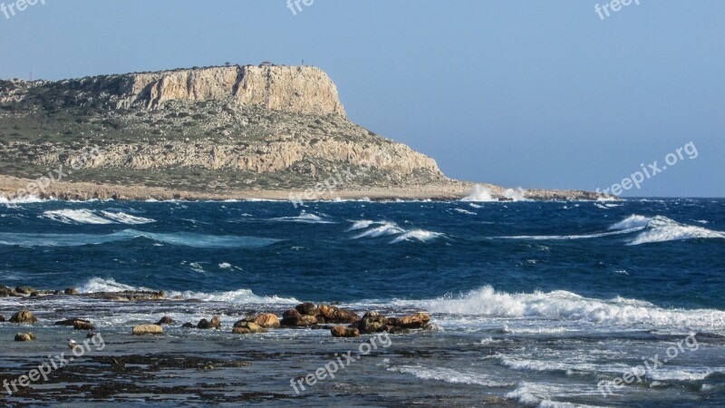 Cyprus Cavo Greko Rocks Rocky Coast Waves