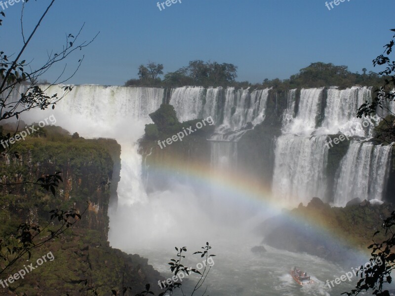 Iguazu Falls Falls Rainbow Nature Argentina