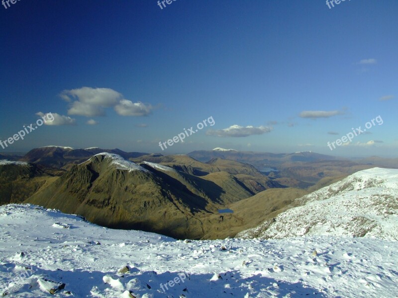 Lake District England Mountains Snow Scafell Pike