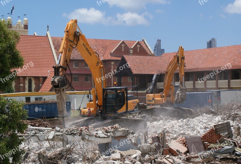 School Demolition Southport Australia Bulldozer