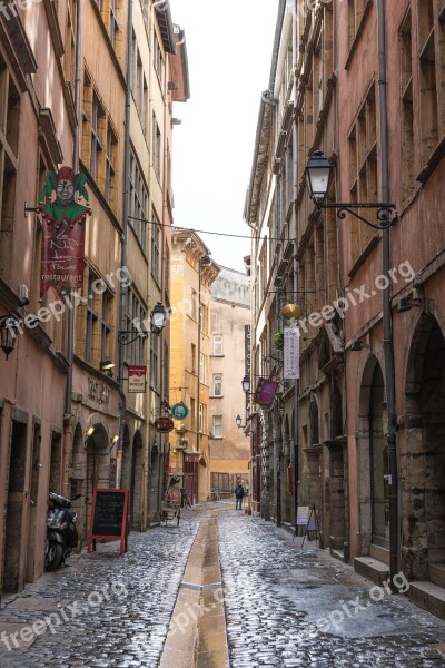 Lyon France Alley Rain Atmosphere