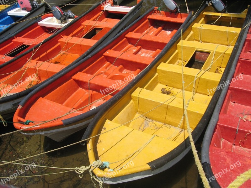 Boats Colorful Harbor Motors Seascape