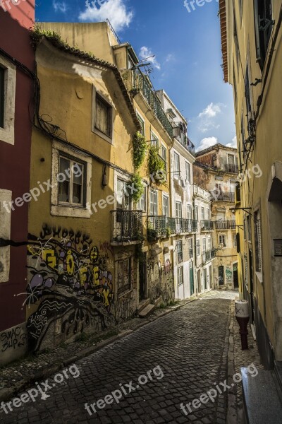 Portugal Streets Road Houses Colors