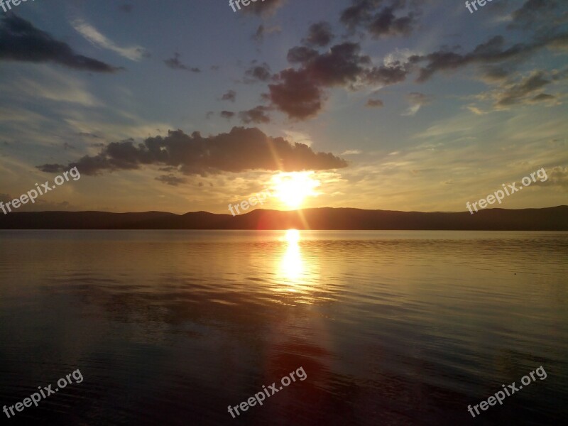 Lake Smooth Surface Water Autumn Sunset