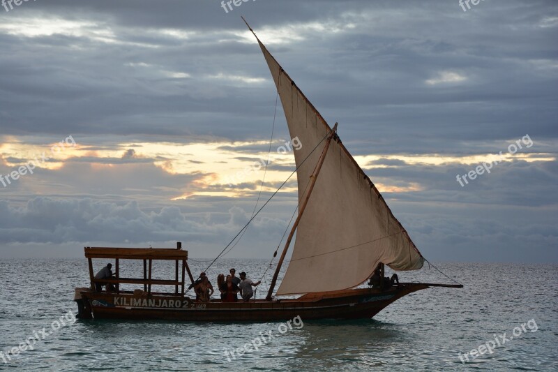 Zanzibar Ship Ocean Sunset Sea