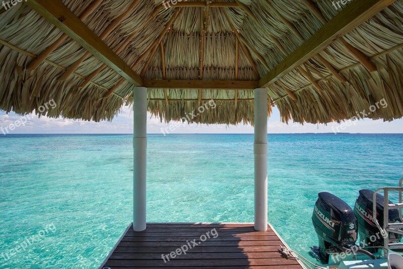 Dock Ocean Turquoise Water Sea Palapa