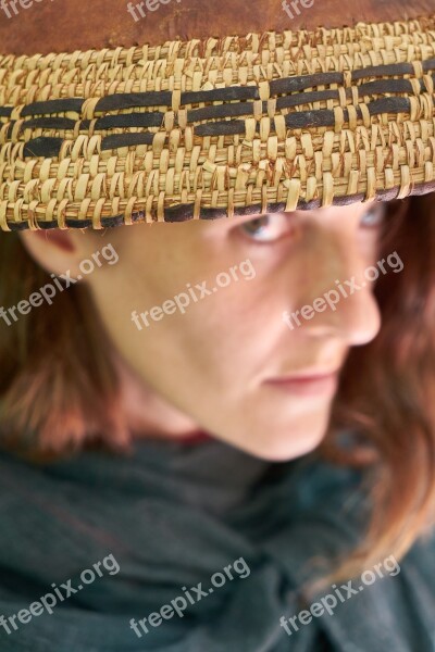 Hat Overview Portrait Woman Wire Mesh