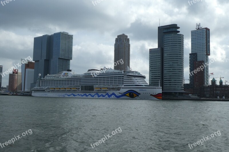 Cruise Ship Aida Perla Rotterdam Skyline Port