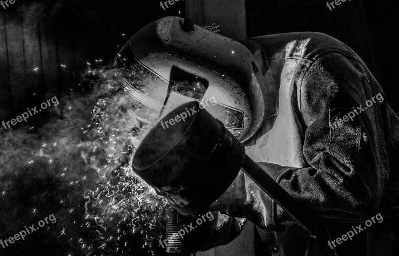 Welder Black And White Portrait Industrial Male