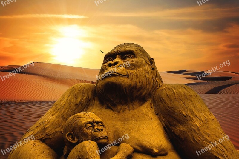 Monkey Desert Sunset Africa Sand Sculpture