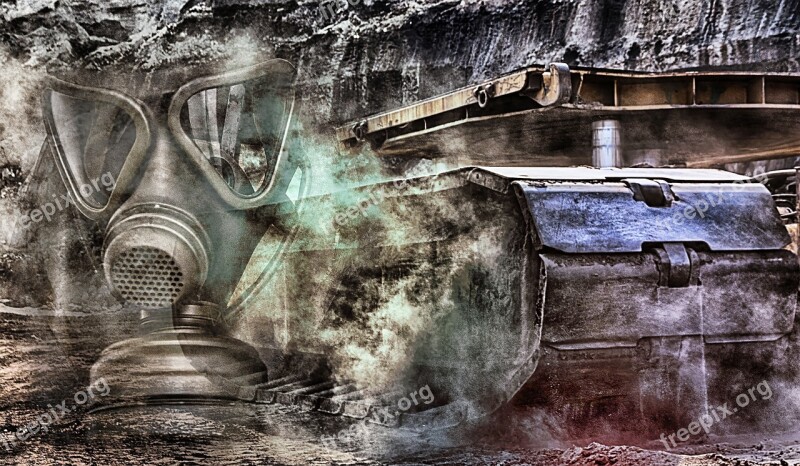 Gas Mask Bulldozer Brown Coal Energy Industrial Plant