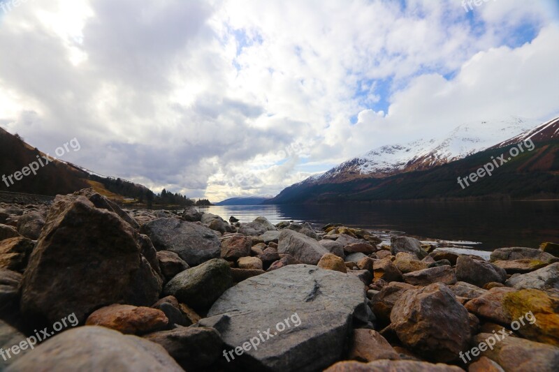 Scottish Highlands Mountains Rocks Landscape Lake