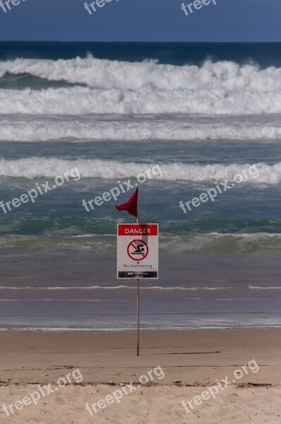 Surf Beach Danger Sign Rough