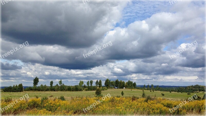 Olkusz Poland Landscape Meadow Clouds